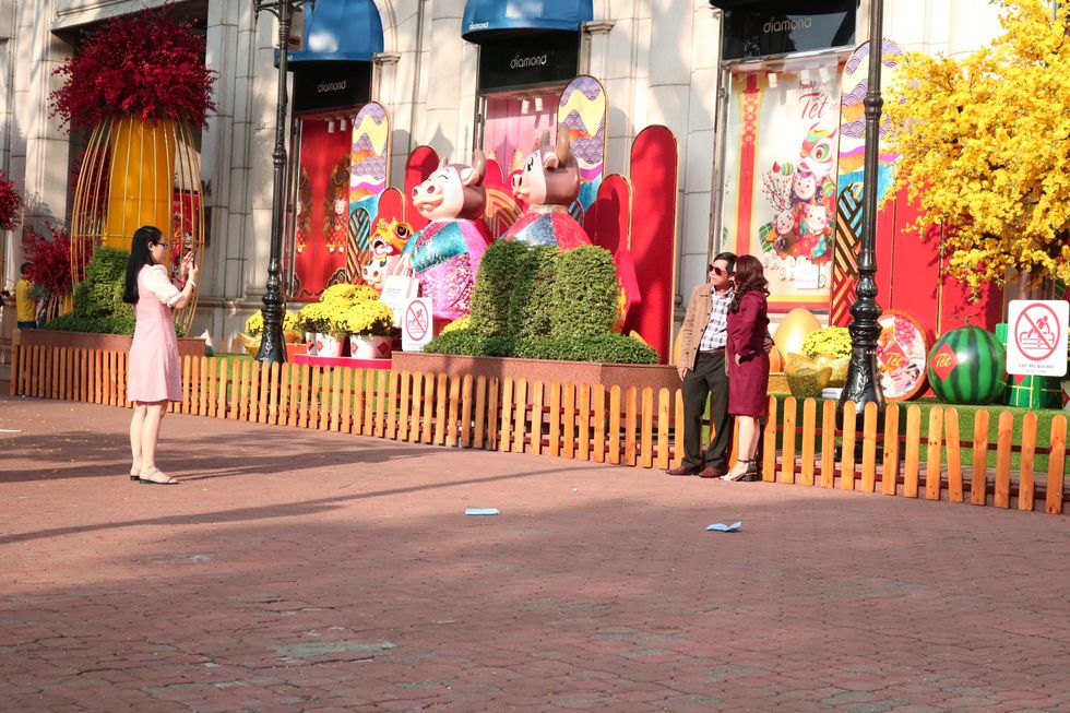 Saigon Street in the early morning on the first day of Lunar New Year