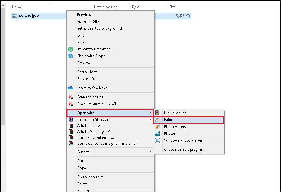 select the program MS Paint