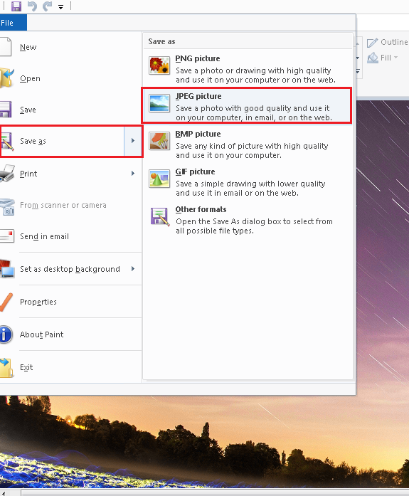 select the program MS Paint
