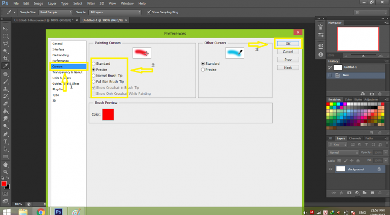 Select the Cursors tab