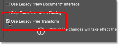 select the new Use Legacy Free Transform option