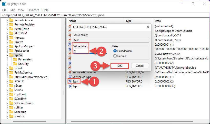 set the Value Data to 2