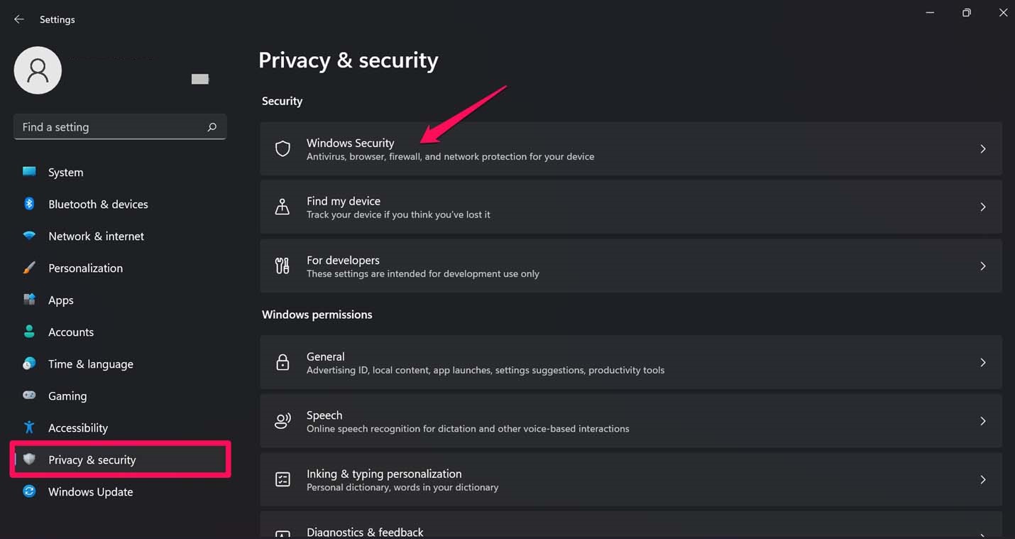 click Windows Security