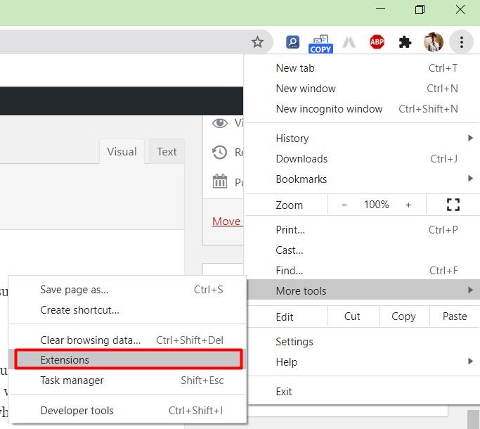 Disable browser extensions
