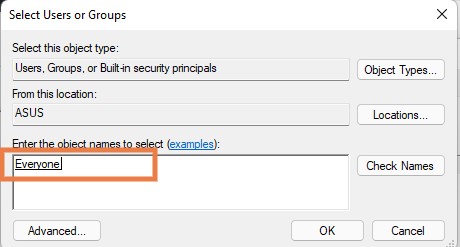everyone under Enter the object names to select