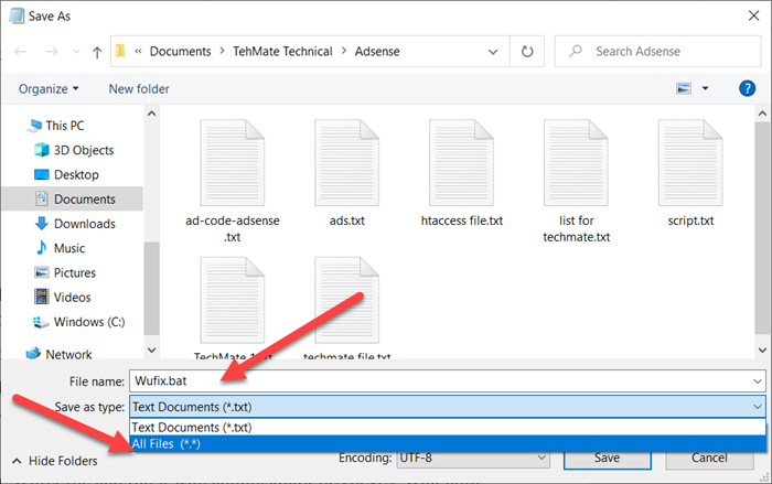 enter the file name as Wufix.bat