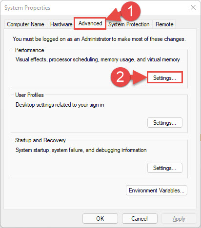 Reset visual effect settings