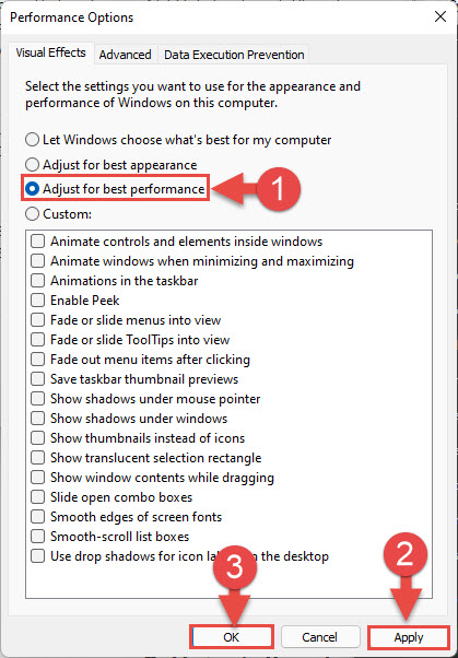 select Adjust for best performance