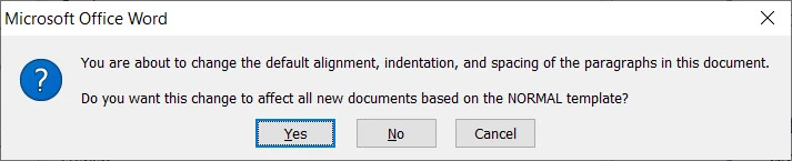 click Yes to complete the line spacing in Word
