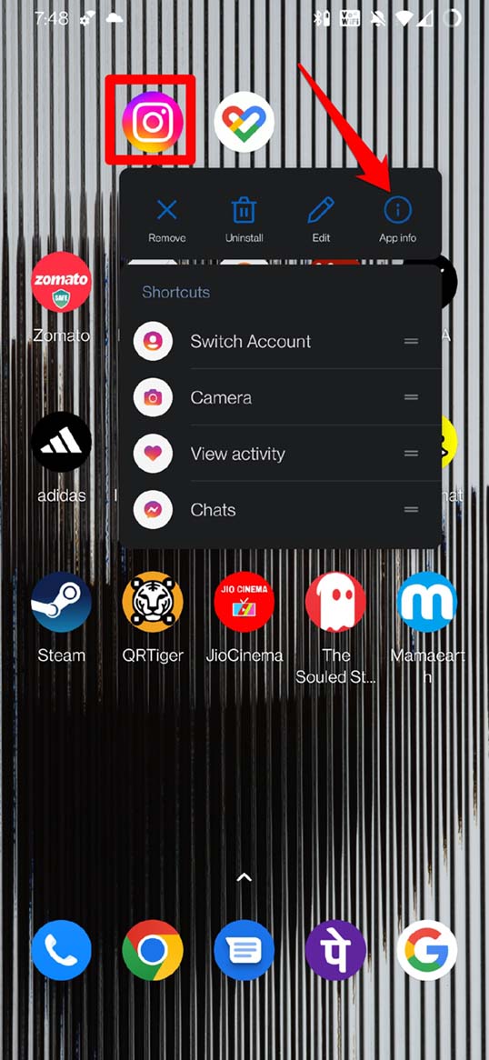 Clear the cache of the Instagram app