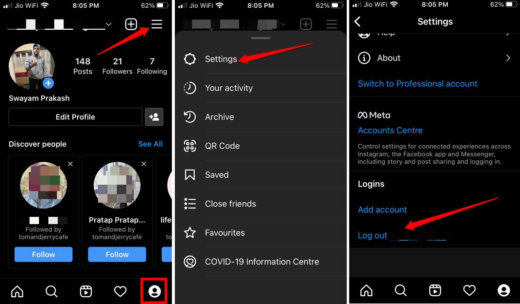Sign out of Instagram and Sign in again
