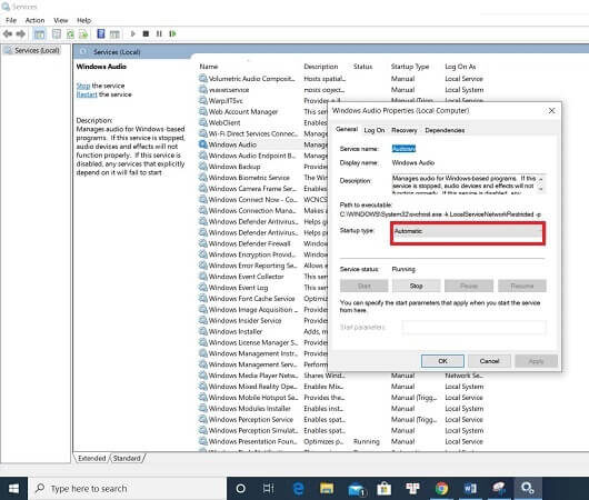Select Automatic in the Startup