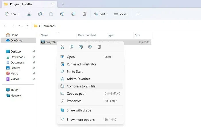 Create a ZIP archive of the executable