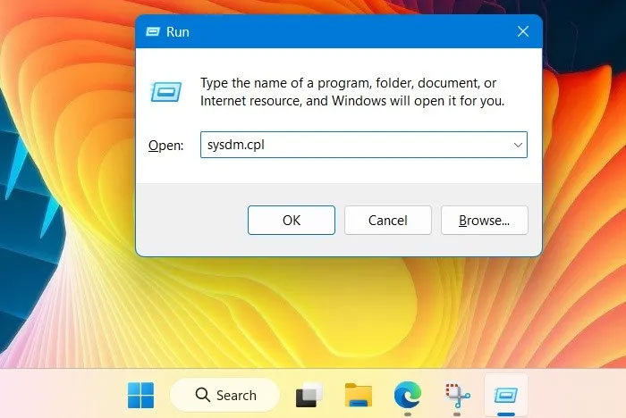 Type sysdm.cpl in the Run command to open System Properties